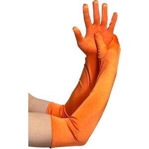 Women's Elbow Length Orange Satin Gloves Costume Princess Party Accessories